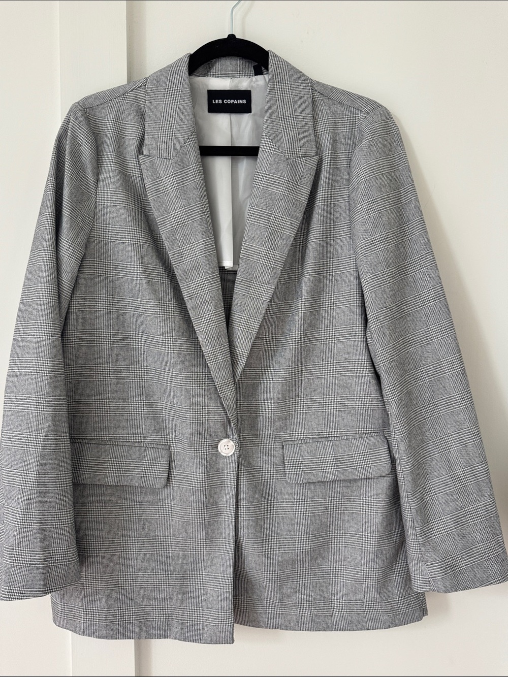 Les Copains Gray Glen Plaid Single-Button Blazer Jacket S